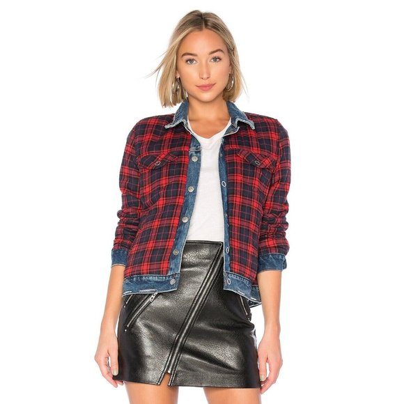 Blank NYC Reversible Jacket Plaid Denim Red Blue American Pie - Picture 1 of 16